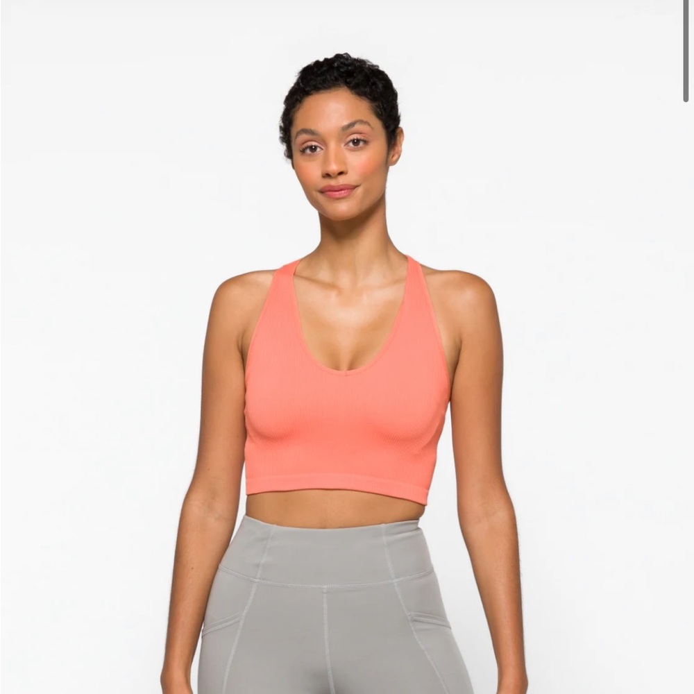 Free People Movement Free Throw Cropped Ribbed Tank Peach Bra Top Size XS